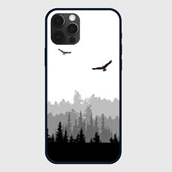 Чехол для iPhone 12 Pro Max Птицы над лесом, цвет: 3D-черный