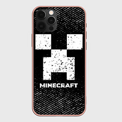 Чехол для iPhone 12 Pro Max Minecraft с потертостями на темном фоне, цвет: 3D-светло-розовый