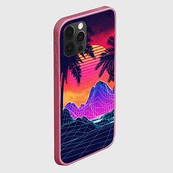 Чехол для iPhone 12 Pro Max Тропический остров с пальмами ретро иллюстрация, цвет: 3D-малиновый — фото 2