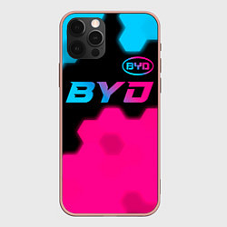 Чехол для iPhone 12 Pro Max BYD - neon gradient: символ сверху, цвет: 3D-светло-розовый