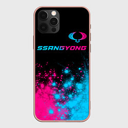 Чехол для iPhone 12 Pro Max SsangYong - neon gradient: символ сверху, цвет: 3D-светло-розовый