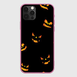 Чехол для iPhone 12 Pro Max Halloween горящие тыквы, цвет: 3D-малиновый