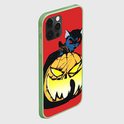 Чехол для iPhone 12 Pro Max Halloween - тыква и кот, цвет: 3D-салатовый — фото 2