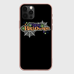 Чехол для iPhone 12 Pro Max Happy Halloween надпись, цвет: 3D-светло-розовый
