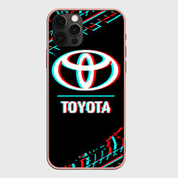 Чехол для iPhone 12 Pro Max Значок Toyota в стиле glitch на темном фоне, цвет: 3D-светло-розовый