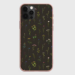 Чехол для iPhone 12 Pro Max Полевые растения на темном фоне, цвет: 3D-светло-розовый