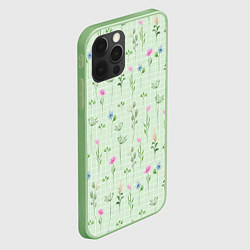 Чехол для iPhone 12 Pro Max Акварельные растения на зеленой клетке, цвет: 3D-салатовый — фото 2