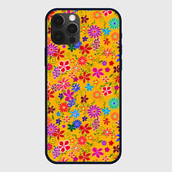 Чехол для iPhone 12 Pro Max Нарисованные цветы - орнамент, цвет: 3D-черный