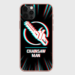 Чехол для iPhone 12 Pro Max Символ Chainsaw Man в стиле glitch на темном фоне, цвет: 3D-светло-розовый