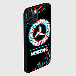 Чехол для iPhone 12 Pro Max Значок Mercedes в стиле glitch на темном фоне, цвет: 3D-черный — фото 2