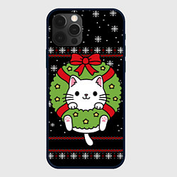 Чехол iPhone 12 Pro Max Рождественский венок с котиком