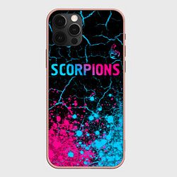 Чехол для iPhone 12 Pro Max Scorpions - neon gradient: символ сверху, цвет: 3D-светло-розовый