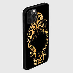 Чехол для iPhone 12 Pro Max Поднятый вверх кулак, окруженный золотым пламенем, цвет: 3D-черный — фото 2