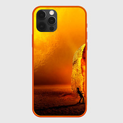 Чехол для iPhone 12 Pro Max Оранжевый космос и луна, цвет: 3D-красный