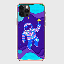 Чехол для iPhone 12 Pro Max Космонавт в космосе - рисунок, цвет: 3D-светло-розовый