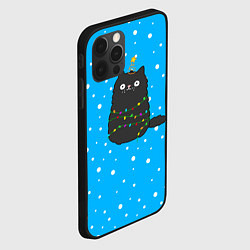 Чехол для iPhone 12 Pro Max Котоёлочка - на фоне снегопада, цвет: 3D-черный — фото 2