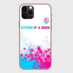 Чехол для iPhone 12 Pro Max System of a Down neon gradient style: символ сверх, цвет: 3D-светло-розовый