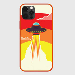 Чехол для iPhone 12 Pro Max Ретро футуризм летающий корабль НЛО, цвет: 3D-красный