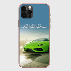 Чехол для iPhone 12 Pro Max Ламборджини на берегу океана, цвет: 3D-светло-розовый