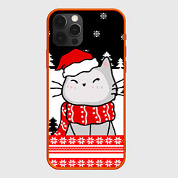 Чехол для iPhone 12 Pro Max Новогодний свитер с котиком, цвет: 3D-красный