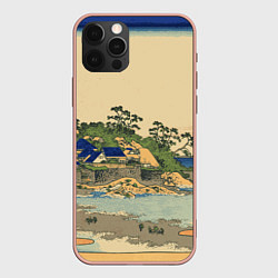 Чехол для iPhone 12 Pro Max Японская гравюра с деревней, цвет: 3D-светло-розовый
