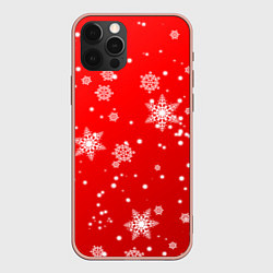 Чехол для iPhone 12 Pro Max Снежинки на красном фоне, цвет: 3D-светло-розовый