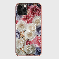 Чехол для iPhone 12 Pro Max Цветы роз, цвет: 3D-светло-розовый