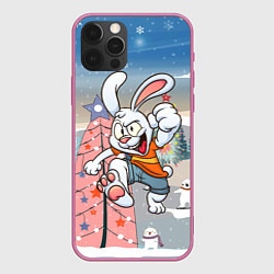 Чехол iPhone 12 Pro Max Веселый заяц на фоне елки