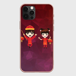 Чехол для iPhone 12 Pro Max Аниме мальчик и девочка празднуют китайский новый, цвет: 3D-светло-розовый