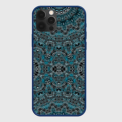 Чехол для iPhone 12 Pro Max Синий , белый орнамент на черном, цвет: 3D-тёмно-синий