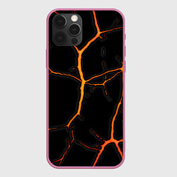 Чехол для iPhone 12 Pro Max Оранжевые трещины, цвет: 3D-малиновый