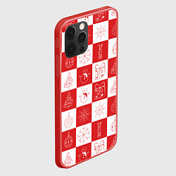 Чехол для iPhone 12 Pro Max Красно-белые квадраты с шариками и снежинками, цвет: 3D-красный — фото 2