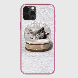 Чехол для iPhone 12 Pro Max Котёнок в шаре на фоне снега, цвет: 3D-малиновый