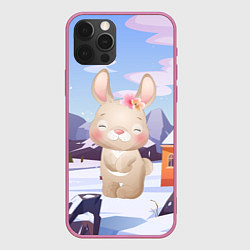 Чехол для iPhone 12 Pro Max Зайка зима, цвет: 3D-малиновый