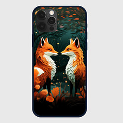 Чехол для iPhone 12 Pro Max Две лисоньки в стиле Folk Art, цвет: 3D-черный