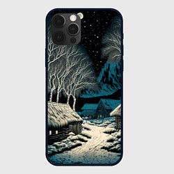 Чехол для iPhone 12 Pro Max Деревня зимой в полнолуние, цвет: 3D-черный