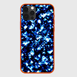 Чехол для iPhone 12 Pro Max Неоновые синие треугольники блестящие, цвет: 3D-красный