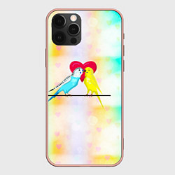 Чехол для iPhone 12 Pro Max Влюбленные волнистые попугайчики, цвет: 3D-светло-розовый