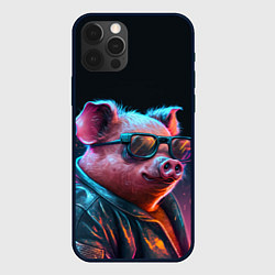Чехол для iPhone 12 Pro Max Свинья в очках, цвет: 3D-черный