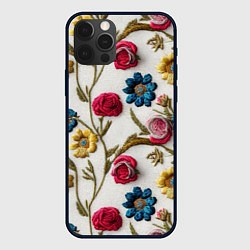 Чехол для iPhone 12 Pro Max Эффект вышивка летний узор, цвет: 3D-черный