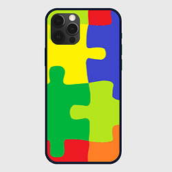 Чехол для iPhone 12 Pro Max Пазлы разноцветные, цвет: 3D-черный