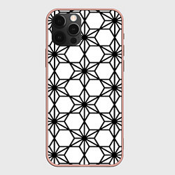 Чехол для iPhone 12 Pro Max Чёрно-белый абстрактный паттерн из звёзд, цвет: 3D-светло-розовый