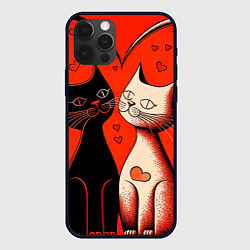 Чехол для iPhone 12 Pro Max Влюблённые кошки на красном фоне, цвет: 3D-черный