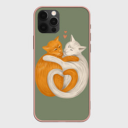 Чехол для iPhone 12 Pro Max Любовь котов сердце, цвет: 3D-светло-розовый