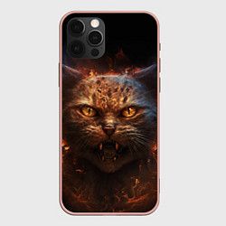 Чехол для iPhone 12 Pro Max Огненный кот, цвет: 3D-светло-розовый