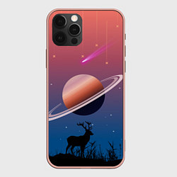 Чехол для iPhone 12 Pro Max Сатурн на фоне падающих звезд и кометы, цвет: 3D-светло-розовый