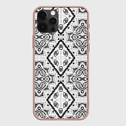 Чехол для iPhone 12 Pro Max Бело-серый этнический орнамент, цвет: 3D-светло-розовый