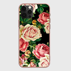 Чехол для iPhone 12 Pro Max Цветы на черном фоне, цвет: 3D-светло-розовый