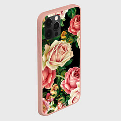 Чехол для iPhone 12 Pro Max Цветы на черном фоне, цвет: 3D-светло-розовый — фото 2