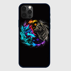Чехол для iPhone 12 Pro Max Инь-янь волки неон, цвет: 3D-черный